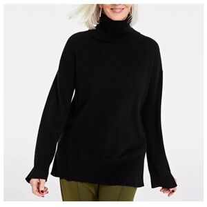 Charter Club Cashmere Turtleneck High Low Sweater in Black